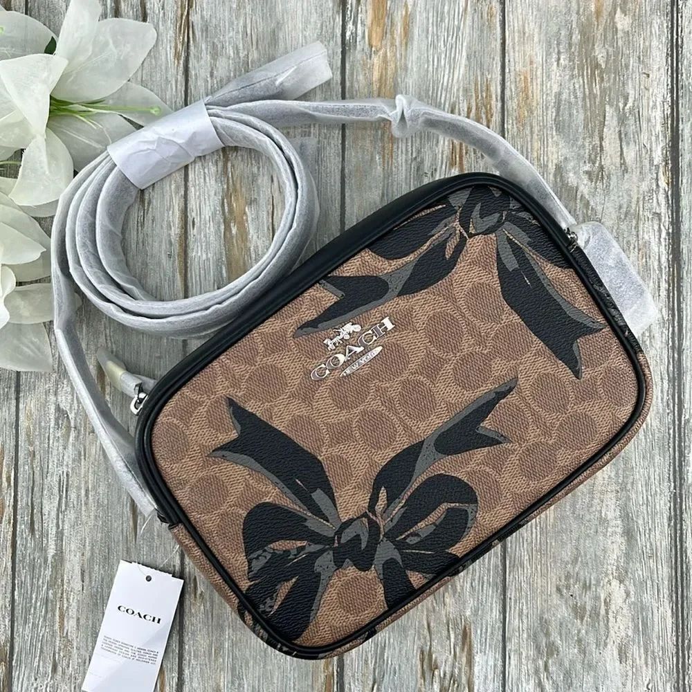 Coach Jamie Camera Crossbody Bag In Signature Canvas With Bow Print Purse